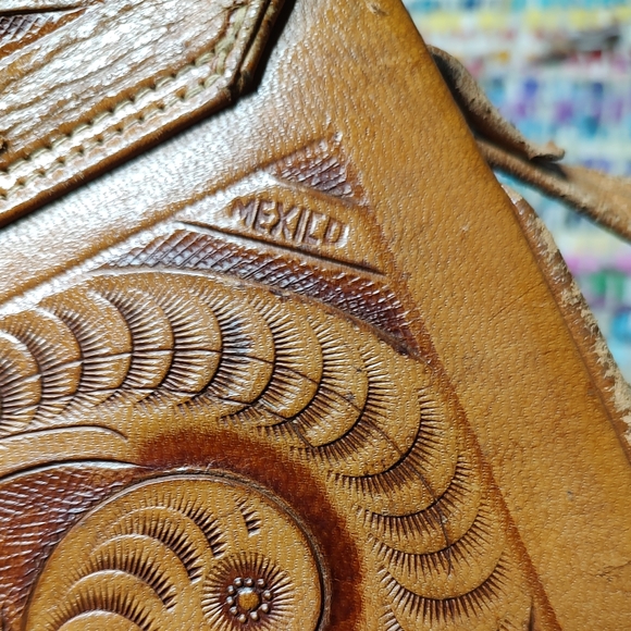 Vintage Handmade Mexican Handbag Western Tooled Leather Purse - Picture 7 of 13